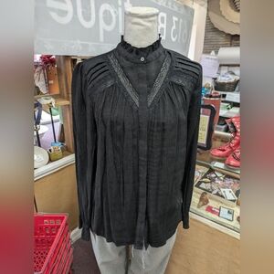 Gap Victorian Elegant Black Lace Trim Blouse